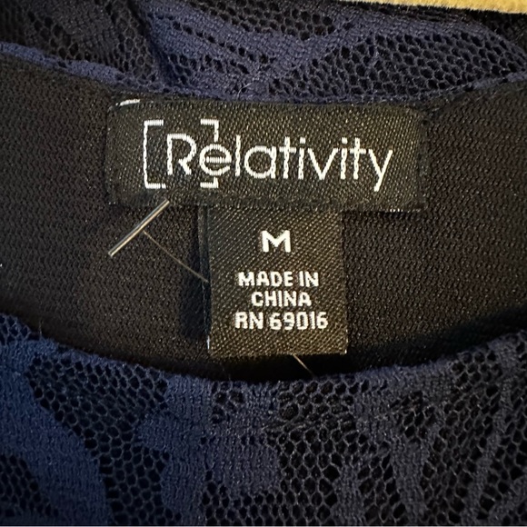 RELATIVITY Dress Lace Embroidery Fit & Flare Lined Scoop Neck Navy Blue Medium - Picture 6 of 9